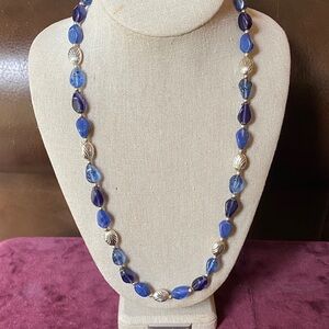 Elegant Vintage Blue lucite and Silver Beaded Necklace